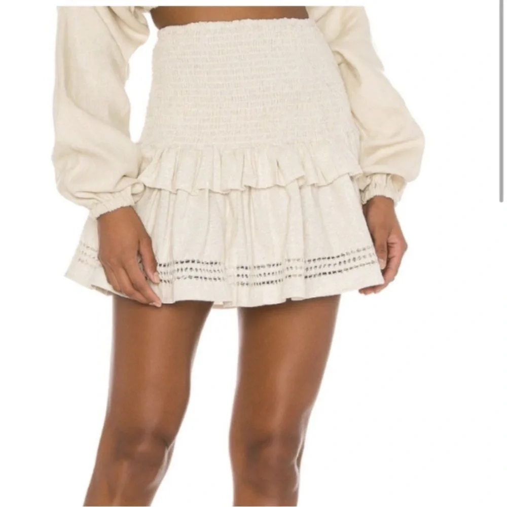 Spell & The Gypsy Collective Lola Ruched Metallic Mini Skirt Biscuit NWT Size XS